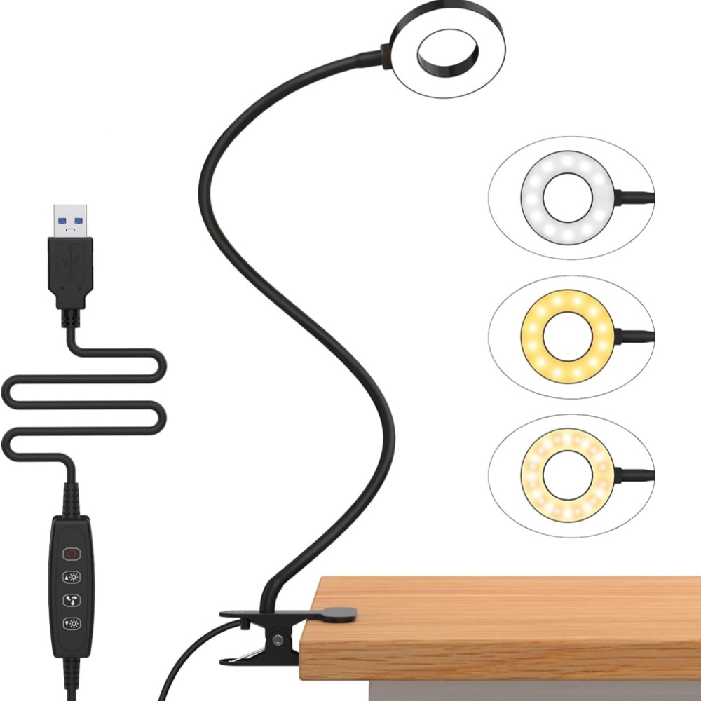 LED-leeslamp met klem 3 kleuren en 10 helderheid Bureaulamp Flexibele zwanenhals Boeklamp Kinderen lezen Nachtlampje Boeklicht: Default Title