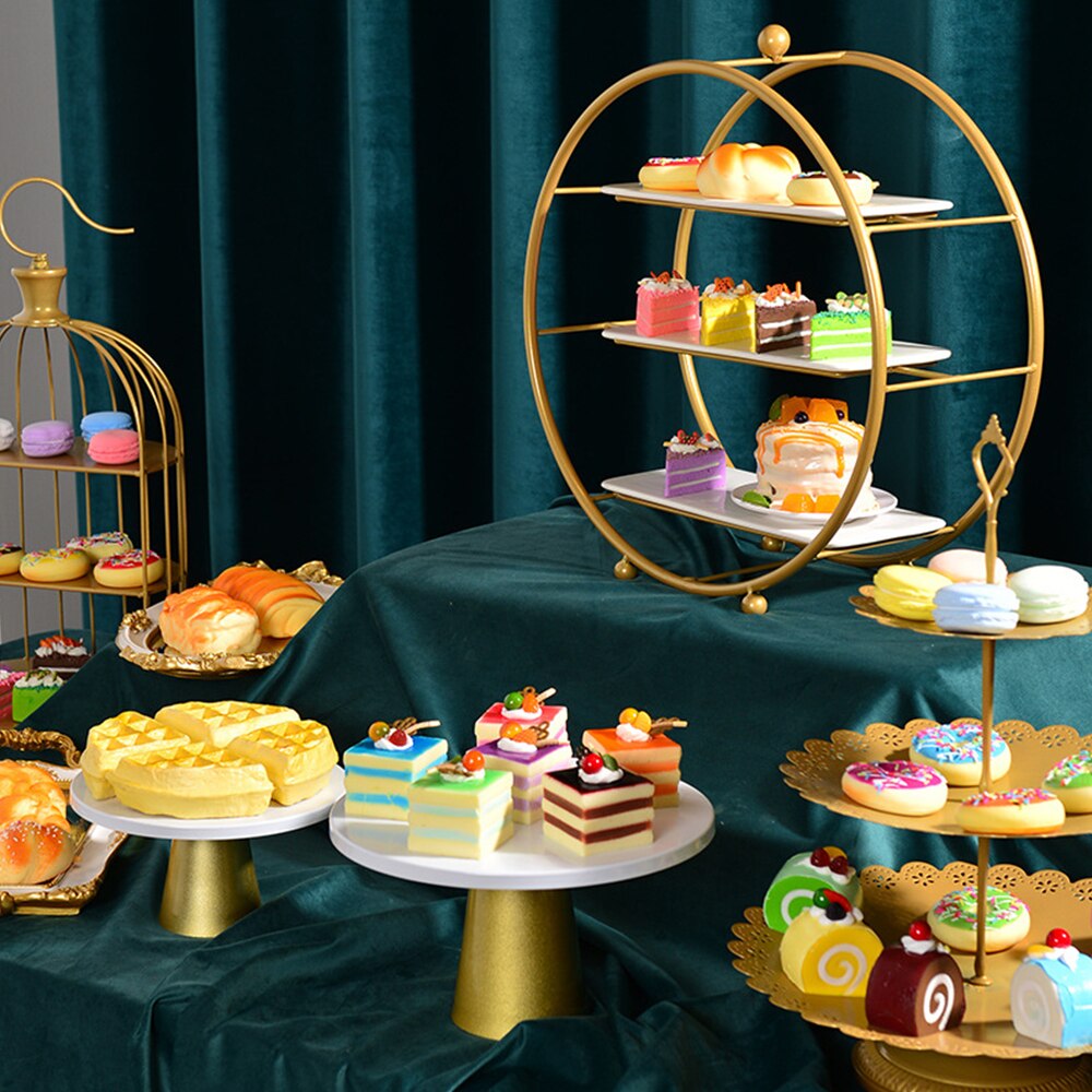 Dessert Table Cake Rack Brass Tray Afternoon Tea Tea Break Cold Cut Tableware Decoration Decoration Birthday Wedding Arrangement