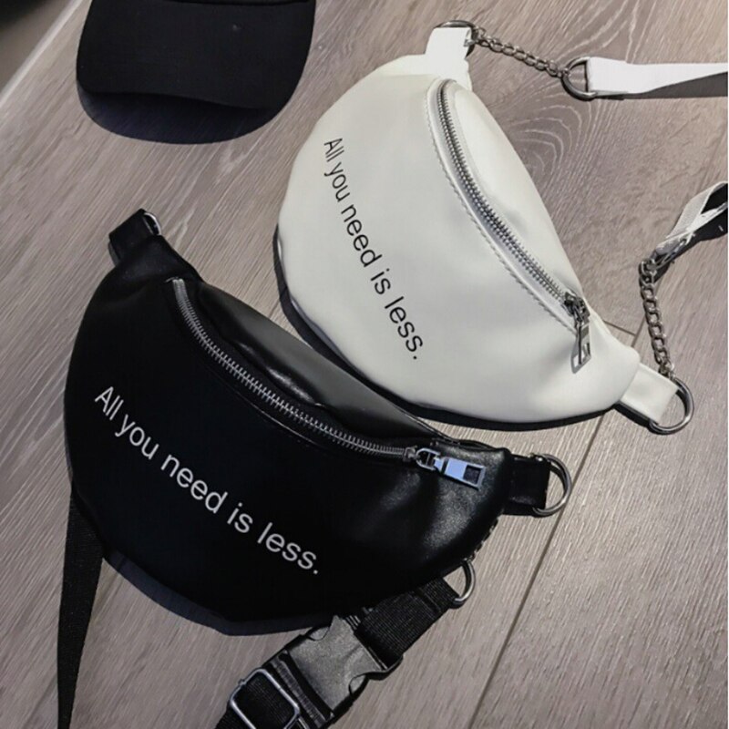 1PC Womens Waist Bag Solid PU Bag Belt Purse Chains Female Zipper Small Purse Phone Key Pouch Chest Bag