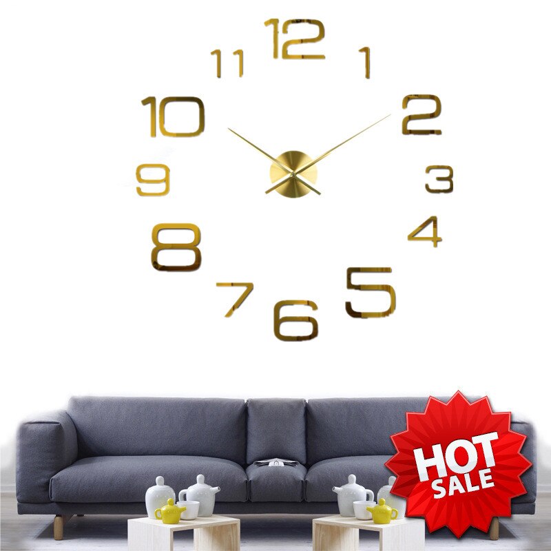 reloj de pared para decoración del hogar, Relojes de pared con espejo grande, Relojes de pared de moderno, pegatina de pared Diy, único, reloj de