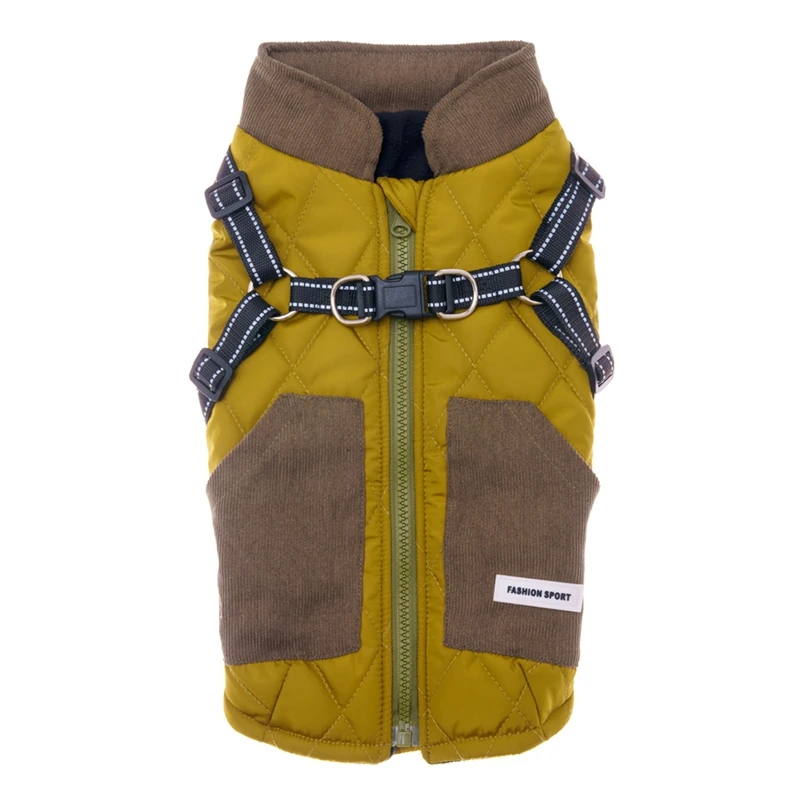 Wasserdichte warme Hundejacke mit Geschirr, Winter-Hundekleidung, französischer Bulldoggenmantel, Chihuahua-Haustierkostüm für kleine und mittelgroße Hunde: XXXL / Grün