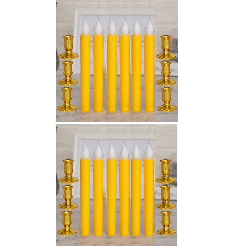 12 Pieces Beige/Yellow/Red Church LED Candles,Battery Operated Flameless Flickering Candle Light For Wedding: yellow with holder