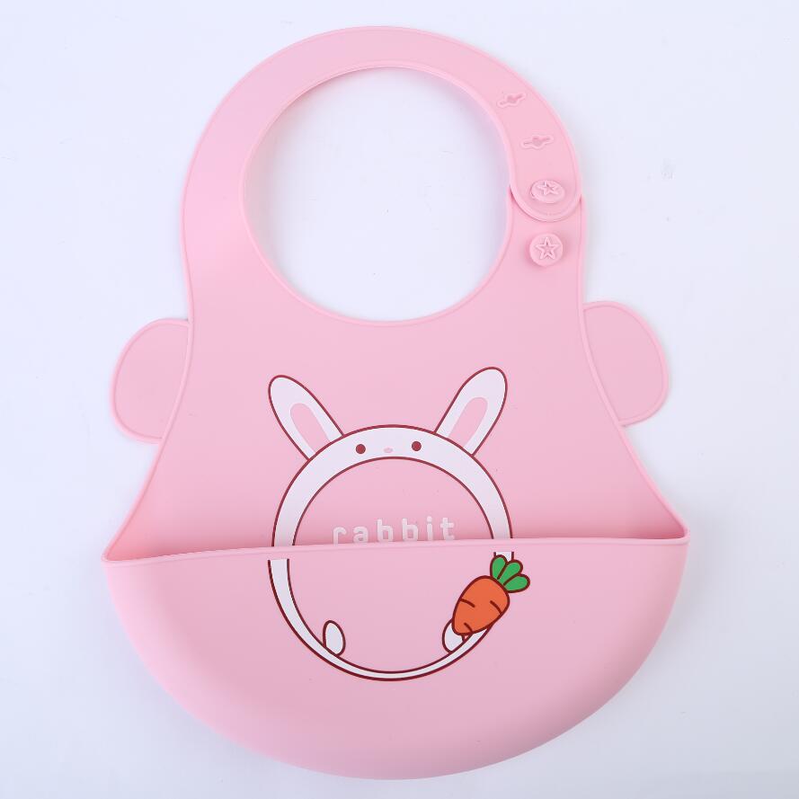 Cartoon Baby Siliconen Slabbetjes Waterdichte Peuter Kids Verstelbare Voedsel Bib Babyvoeding Stuff Burp Doek Jongen Meisje Slabbetjes Schort Baberos: Pink Rabbit