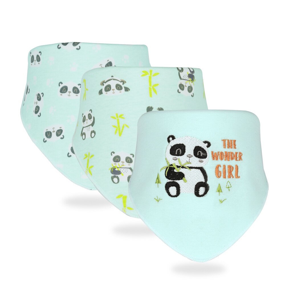 3-Pack Baby Slabbertjes - Dubbellaags Katoen - Dierenprint: Panda