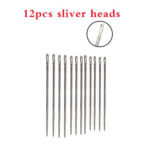 12/24Pcs Self Threading Needles Household Sewing Accessories DIY Tools Double Hole Easy to Thread Handmade Needle: 12pcs sliver