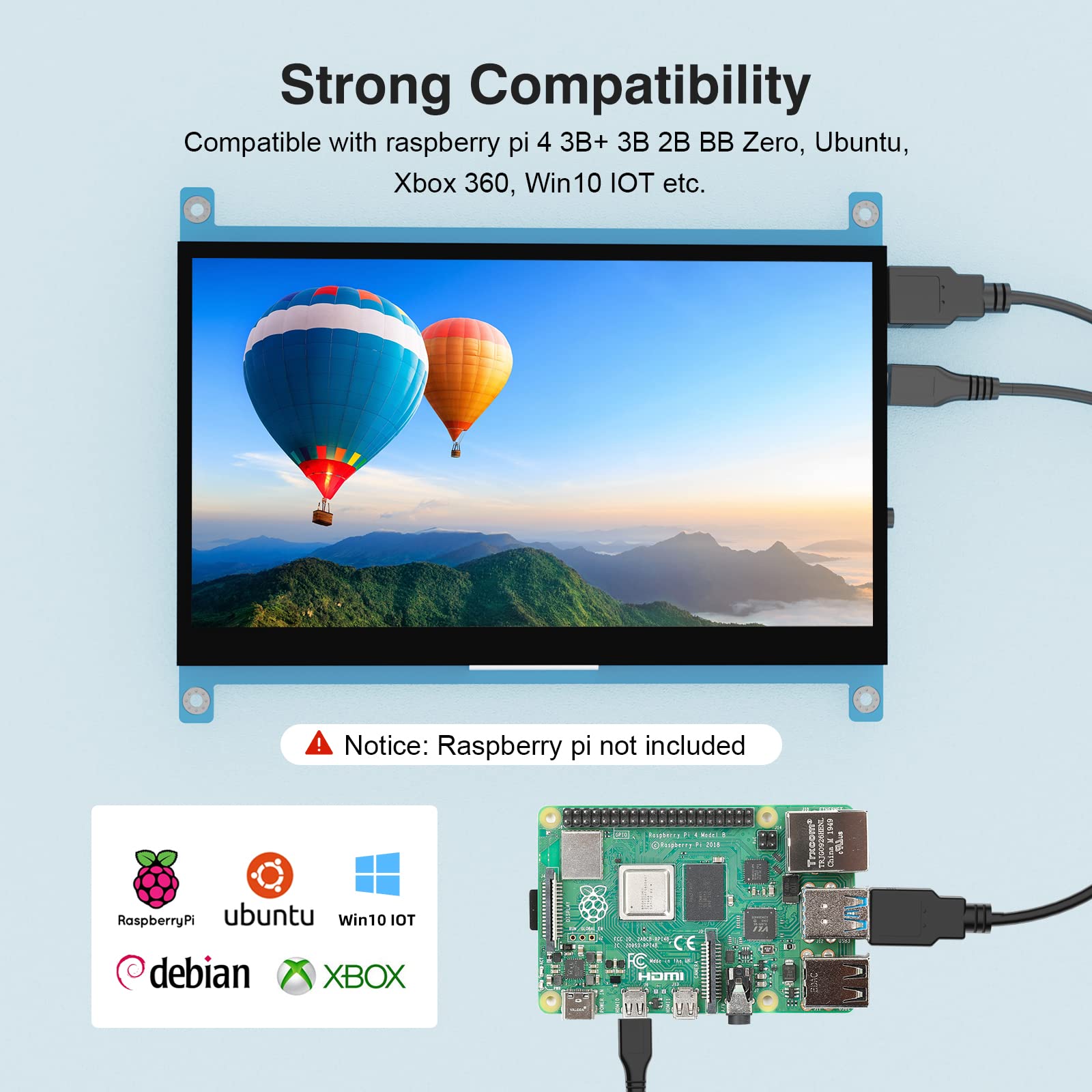 Miktver Raspberry Pi 4/3/B + Display 7 "1024x600 Drive Gratis Capacitief Touchscreen Panel Geen Case Mini HDMI Monitor Voor Win 10/8/7