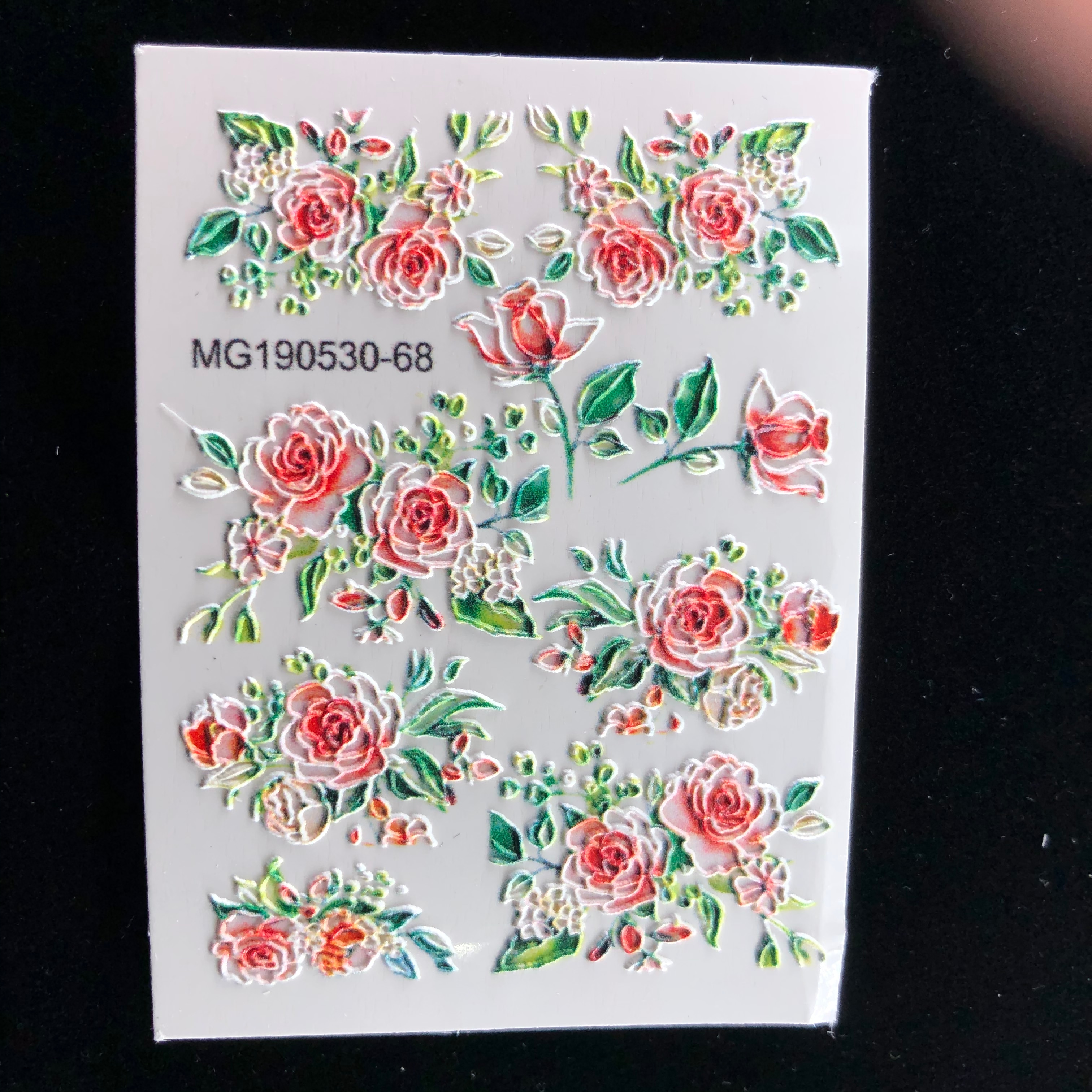 3d akrylgraverade nageldekaler rosa blomma gröna blad vattendekaler empaistiska nagelvattenrutschbanor  z0303