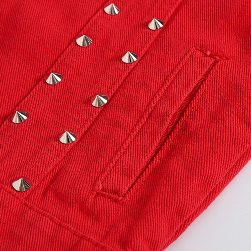 SHIFUREN homme gilet en jean Style Punk Rock Rivet Cowboy rouge jean gilet simple boutonnage homme moto veste sans manches