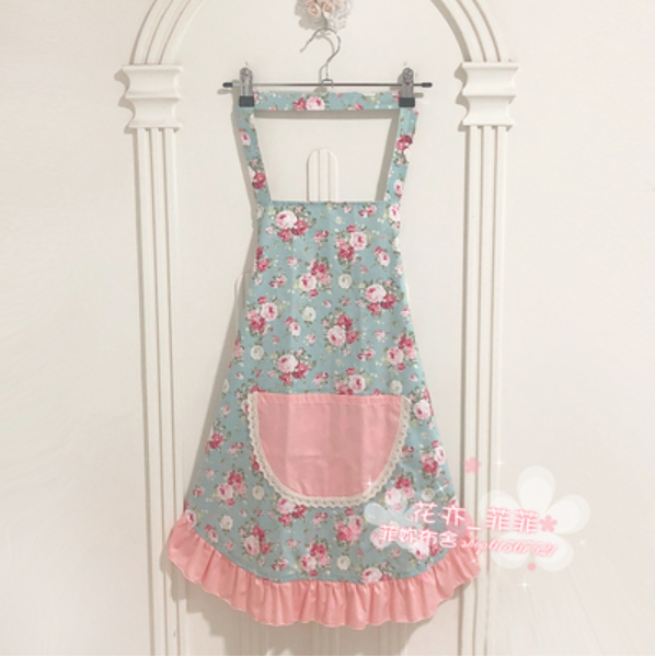 cotton cloth princess apron print floral cleaning apron kitchen aprons for women baking mats helper Sleeveless Apron: 01