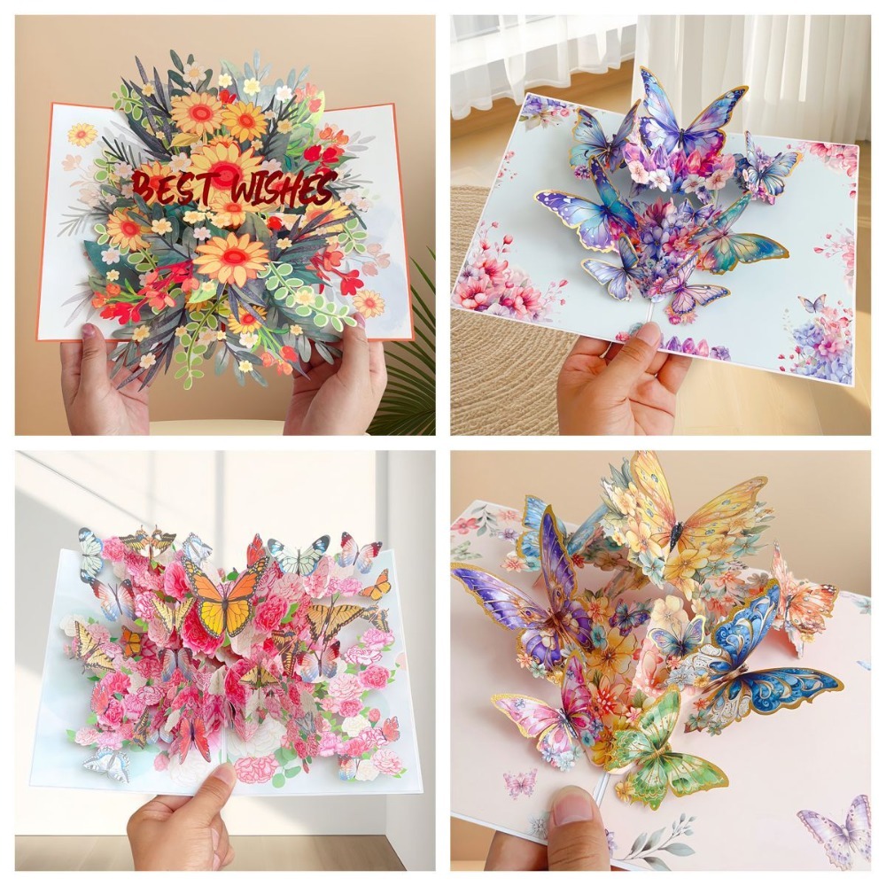 Tarjeta emergente con forma de mariposa en 3D, tarjeta de felicitación con los mejores deseos, para el día de la madre