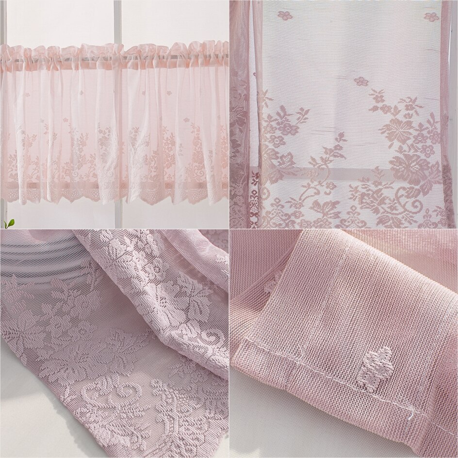 Moderne dentelle Jacquard fenêtre rideau cantonnière dentelle ourlet café court rideau pour armoires de cuisine porte chambre décor à la maison