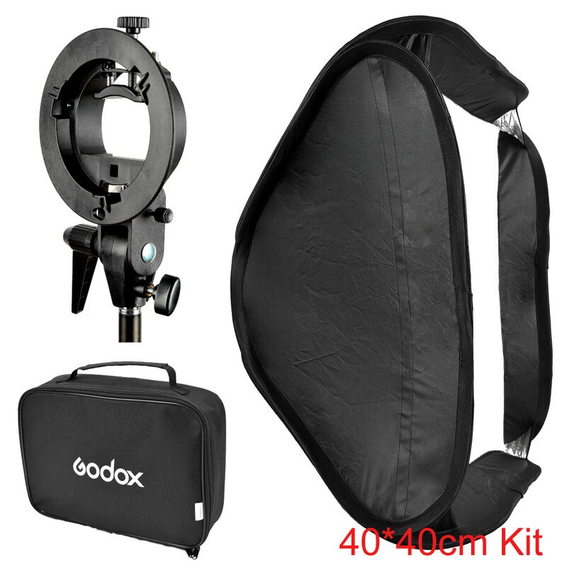 Godox 40*40Cm Softbox Diffuser + S-Type Bracket Bowens Houder + Draagtas Voor Speedlite Flash licht