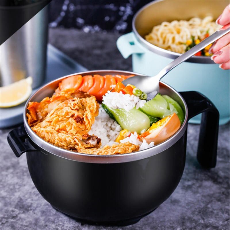 304 Rvs Noodle Kom met Handvat Deksel Lunchbox Rijst Soep Instant Voedsel Container huishoudelijke gebruiksvoorwerp Bento Box 1PC