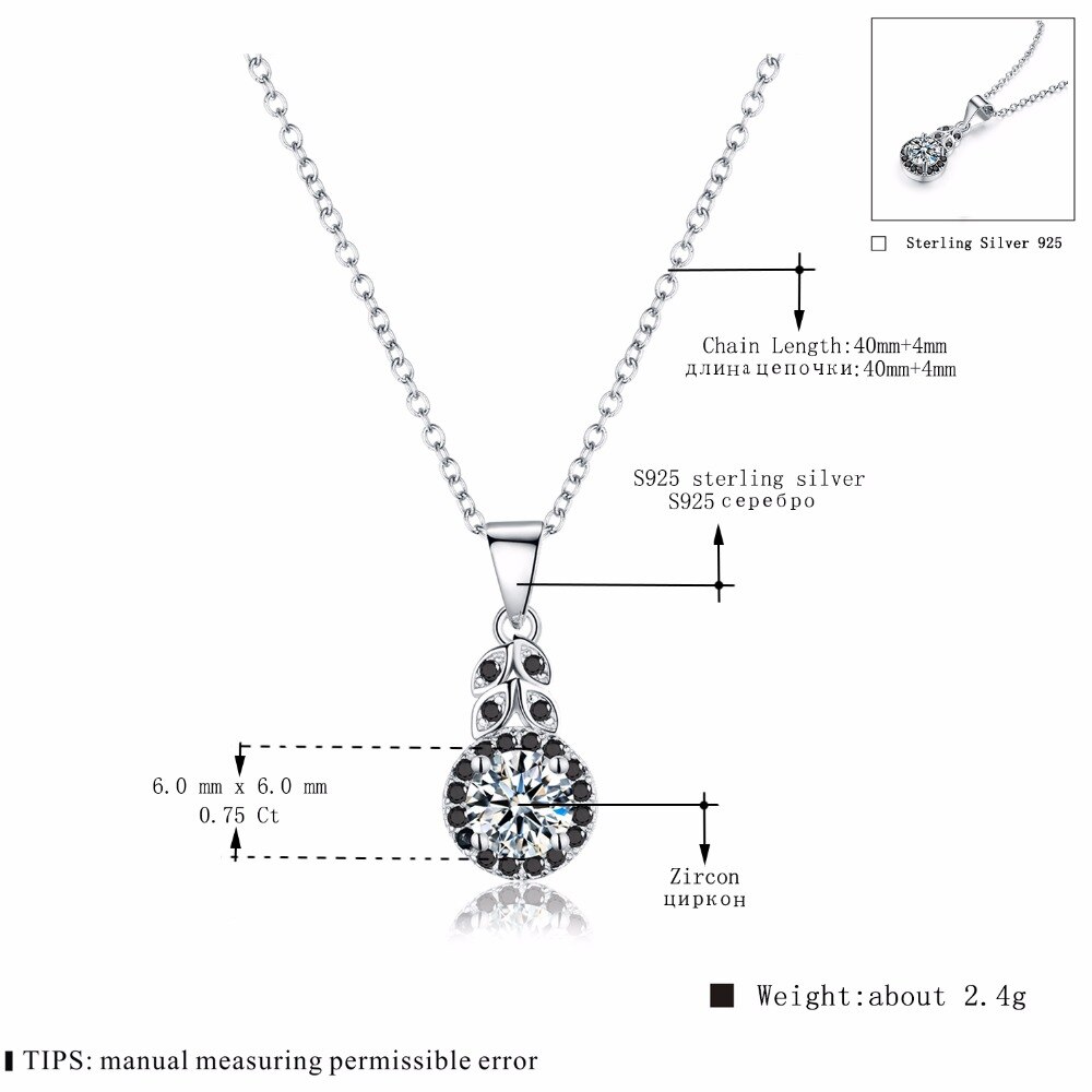 Echte 100% 925- reihige verlobungsketten aus sterlingsilber mit anhängern aus schwarzem und weißem stein für damen, bijoux  p146