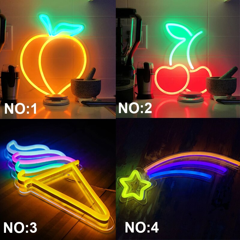 Neon Sign Alien Peach Shaped Wall Hanging Lights for Home Children's Room Ice Cream Night Lamps Xmas Party Art Decor