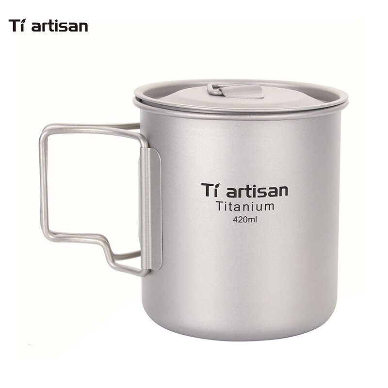 Tiartisan ultralätt titanmugg bärbar camping picknick vattenkopp mugg med vikbart handtag 300ml / 350ml / 550ml / 650ml: 420ml
