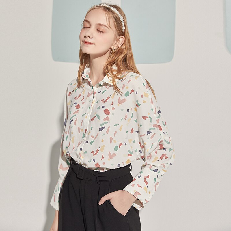 ARTKA automne chemisier femme Vintage imprimé en mousseline de soie chemise col rabattu lâche OL Style Blouse femmes S120002Q: L