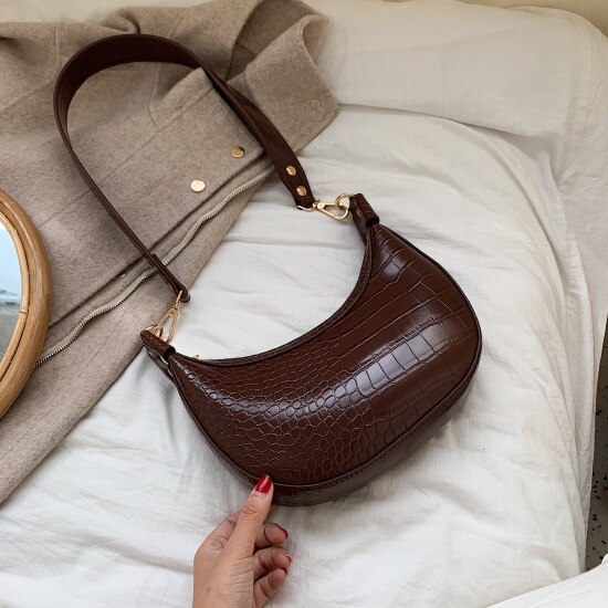 Stone Pattern Retro PU Leather Crossbody Bags For Women Small Shoulder Messenger Bag Lady Phone Handbags and Purses: brown