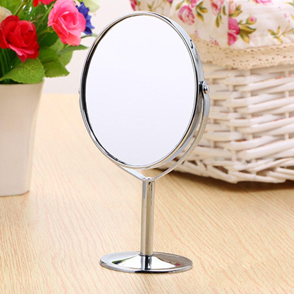 Holdbart dobbeltsidet klart makeup spejl normal stand forstørrelsesglas rund form metal hd kosmetisk spejl til