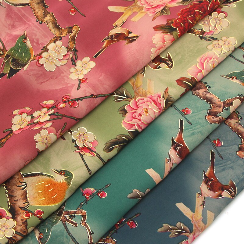 Blomst træ fugl delikat høj kvalitet behagelig blød efterligning silke imitation sky garn klud tøj diy stof kunst stoffer