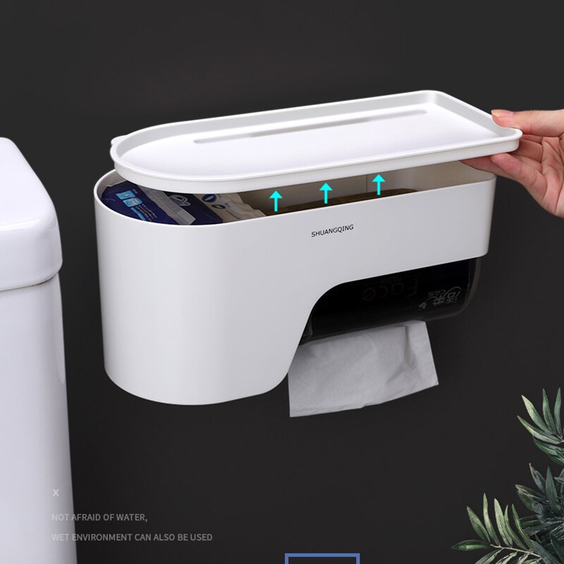 GESEW Wall-mounted Tissue Box Portable Toilet Paper Holder No Trace Bathroom Organizer Roll Paper Dispenser Bathroom Accessories