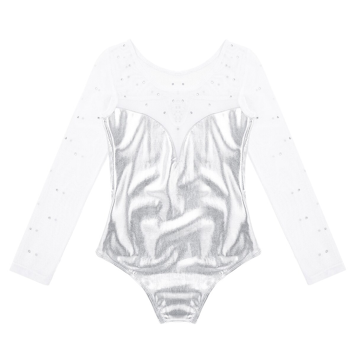 iEFiEL Kids Girls Dance Costumes Sparkly Rhinestone Metallic Ballerina Ballroom Dance Gymnastics Leotard Bodysuit Turnpakje