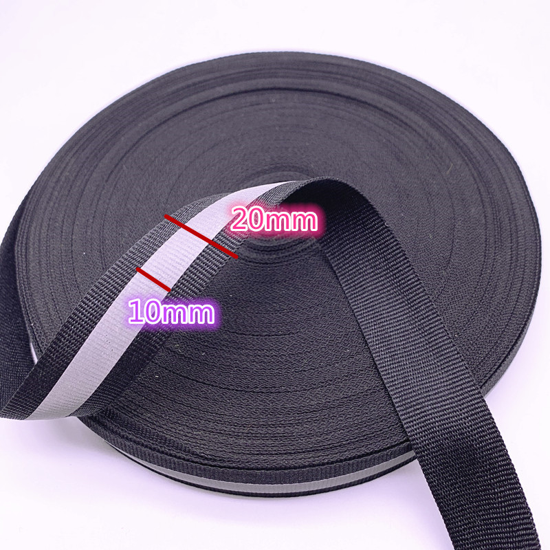 5 jardów 10mm 15mm 20mm 25mm 50mm czarny bezpieczeństwo srebrny odblaskowy przyszyć taśma z tkaniny półkoszulka z paskiem taśmój: 20mm-10mm