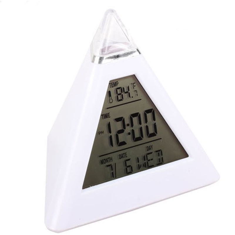 Pyramid Temperature Wall Clock 7 Colors LED Change Backlight LED Silent 12 inch Alarm Clock