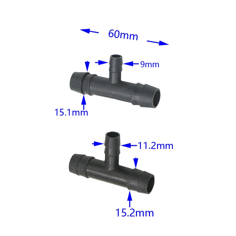 T-type 1/2 to 8mm 10mm puutarhaletkun halkaisija pienentävä teeväkäliitin 3 -tie vesijakaja 6 kpl