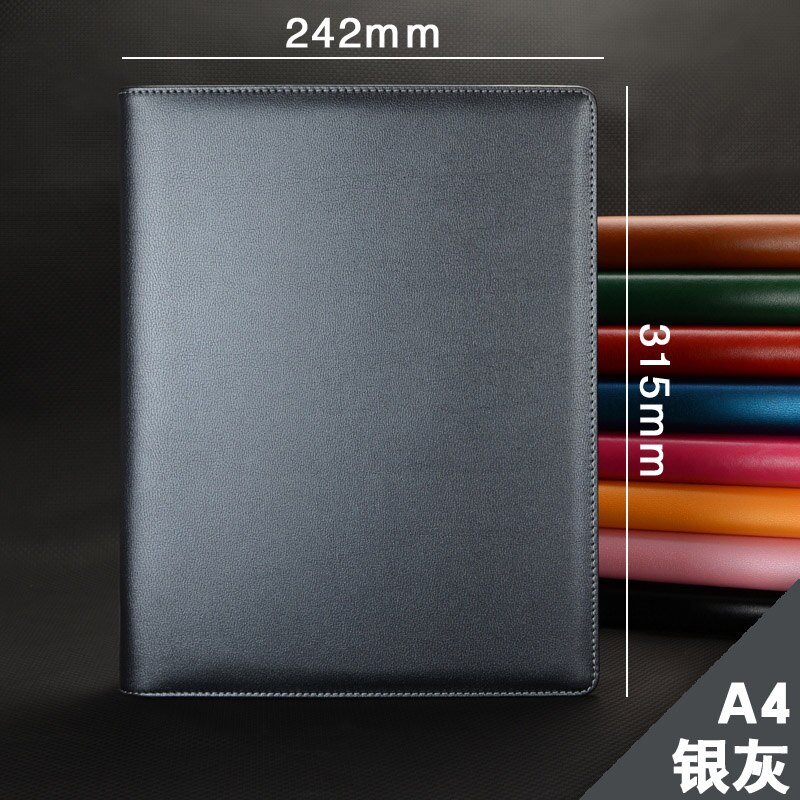 A4 business office PU leather manager file folder a4 agreement menu folders organizer with ring binder 645: silver grey