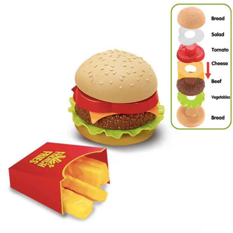 Jouets éducatifs de cuisine, nourriture artificielle pour enfant, ensemble de jeux de simulation, hamburger, dog, frites, fast food, restauration rapide,