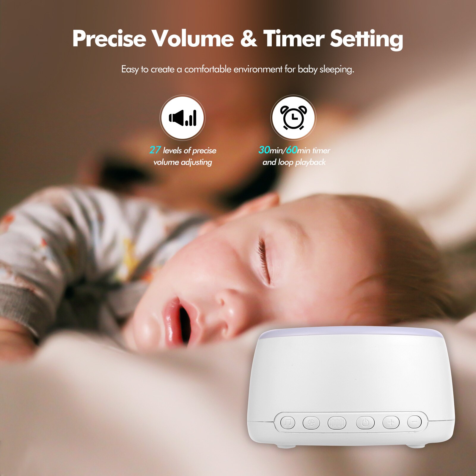 Desktop Rechargeable White Noise Machine Sleep Therapy Sound Machine 30 Soothing Sounds BT Connection with Colorful Night Light