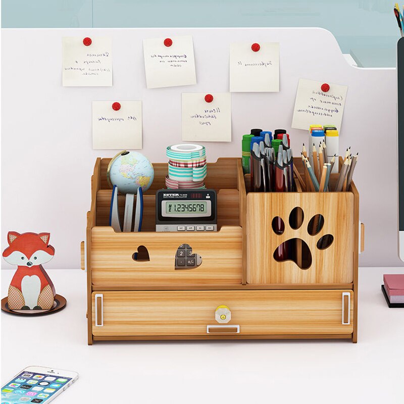 Pencil Organizer Multi-Function Wooden Desktop Pen Holder Office School Stationery Storage Stand Case Desk Pen