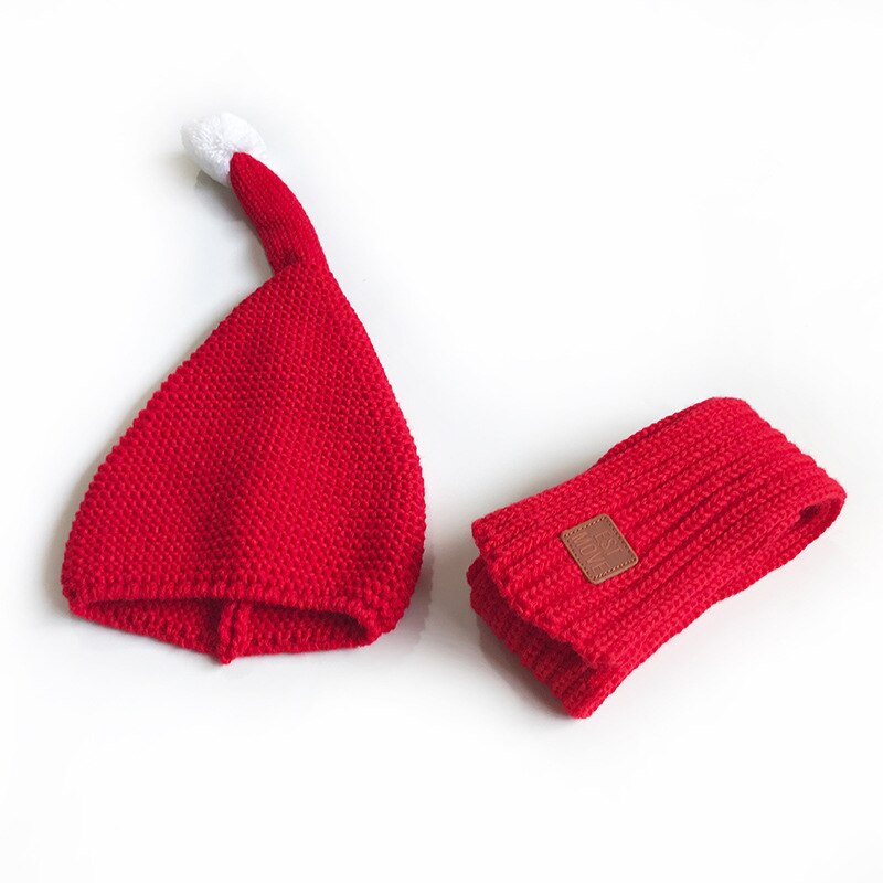 Vinter baby låve gutt jenter fast caps skjerf varm ull strikket søt ballhue + lue skjerf 2 stk / sett låve hals varmere lokk: Rød
