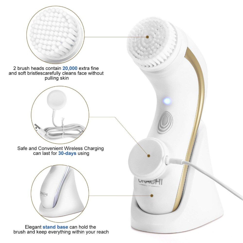 OKACHI GLIYA-cepillo eléctrico de limpieza Facial, limpiador de poros profundo, herramienta de belleza, resistente al agua, recargable por USB, dorado