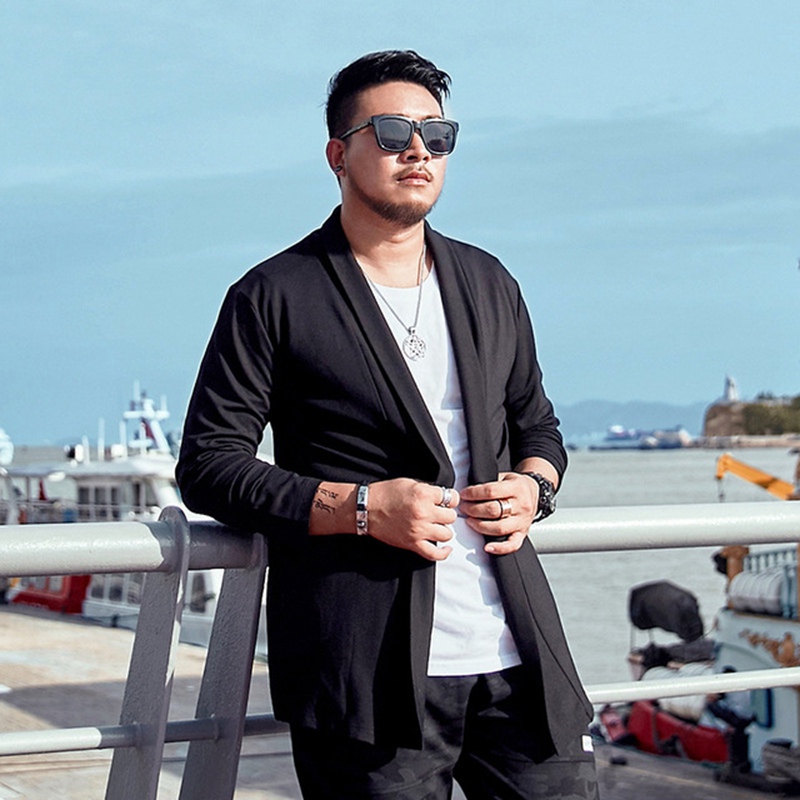 Large size long cardigan men's large size windbreaker jacket man plus size cardigan jacket open stitch