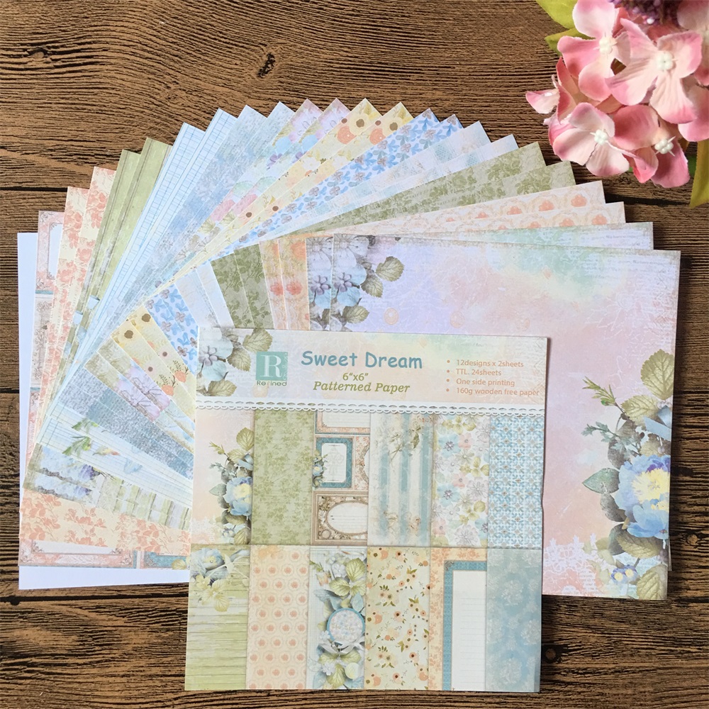 24pcs/Pack 6*6inch Sweet Dream Patterned Paper Pack Scrapbooking DIY Planner Card Making Journal Project Letter Pad