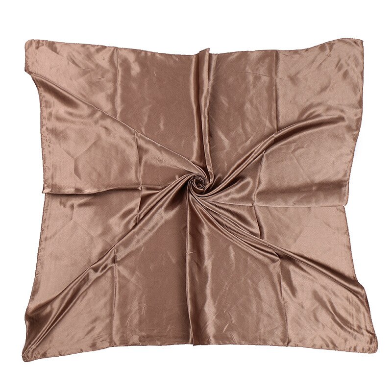Solid Color Satin Women Scarf 90*90cm Big Wraps Lady Headband Hajib Muslim Female Square Scarf: brown