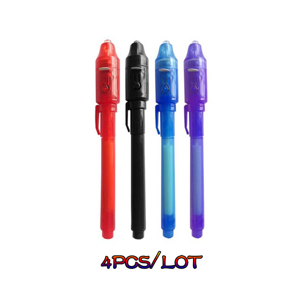 Stylo à encre Invisible avec lumière violette, gadget espion ninja pour écrire des messages secrets pour noël, Thanksgiving, d&#39;halloween: Style B 4 Pcs