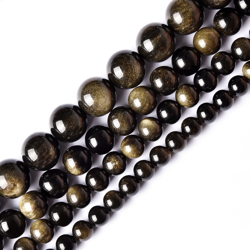 Natural Gold Obsidian Gemstone Beads 4/6/8/10/12/14mm Pick Size Round Loose Stone Accessory For Jewelry Making