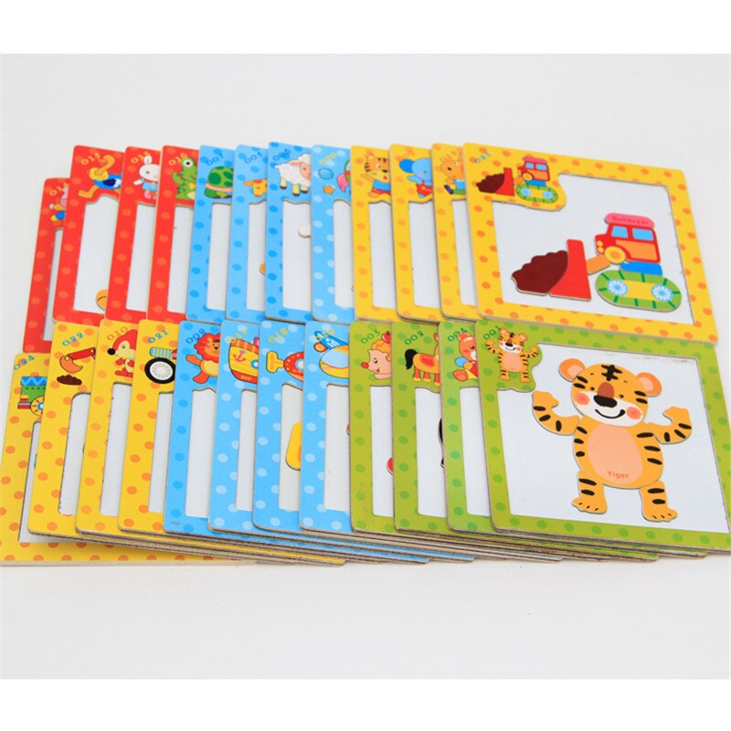 24Styles 3D Magnetic Puzzle Jigsaw Wooden Toys 15*15CM Cartoon Animals Traffic Puzzles Tangram Kids Educational Toy for Children