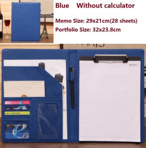 A4 office business classical file folder portfolio executive with clip board calculator document organizer: Blue 1
