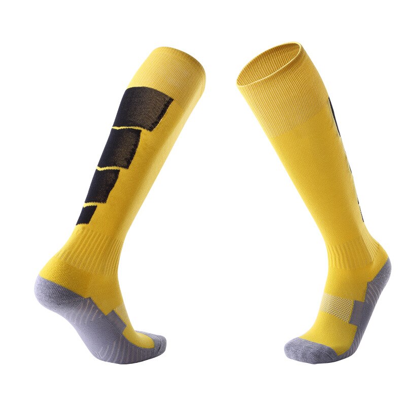 Men Women Non-slip Over Knee Football Socks Thick Towel Soccer Stockings Sweat-absorbent Wear-resistant Sports Socks SKJ035: yellow black