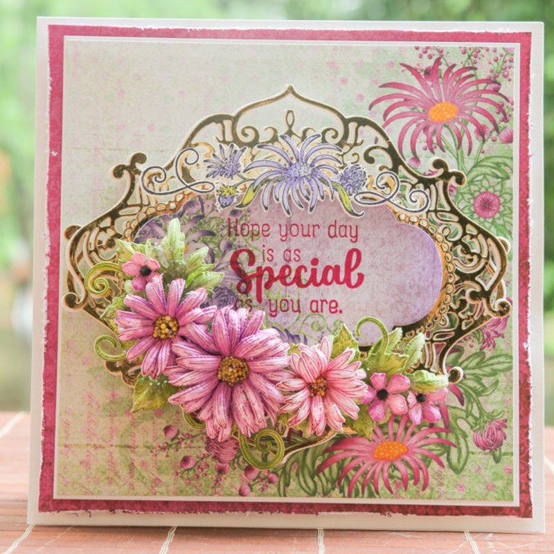 Retro Swirls Flowers Brochure Shaped Rectangle Photo Frame Edge DIY Scrapbooking Album Cards Paper Craft Making Template Die Cut