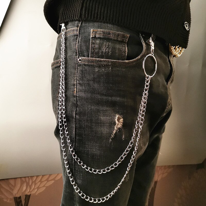 Cinturones Punk de para mujer, pantalones de cintura de una capa/tres capas, cadena de vaqueros, accesorios de ropa de Metal largo, Hip-hop, joyería