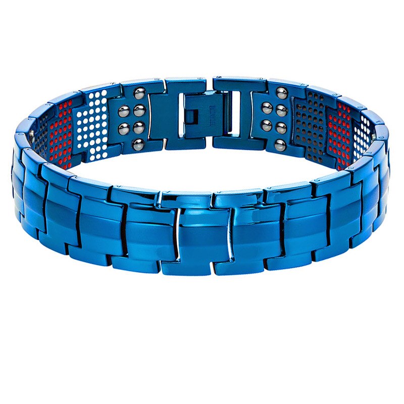 Pulsera magnética de acero inoxidable para hombre, brazalete negro puro 4 en 1 con imanes, iones negativos, germanio, salud, abeto, joyería: 3
