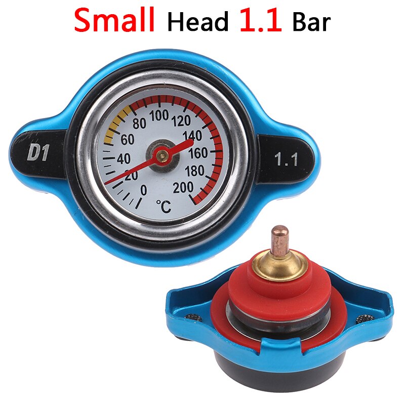 Tapa de radiador térmico D1 Spec para motocicleta y coche, cubierta de tanque, medidor de temperatura del agua con utilidad segura, 0,9 Bar/1,1 Bar/1,3 Bar, 1 unidad: Small Head 1.1
