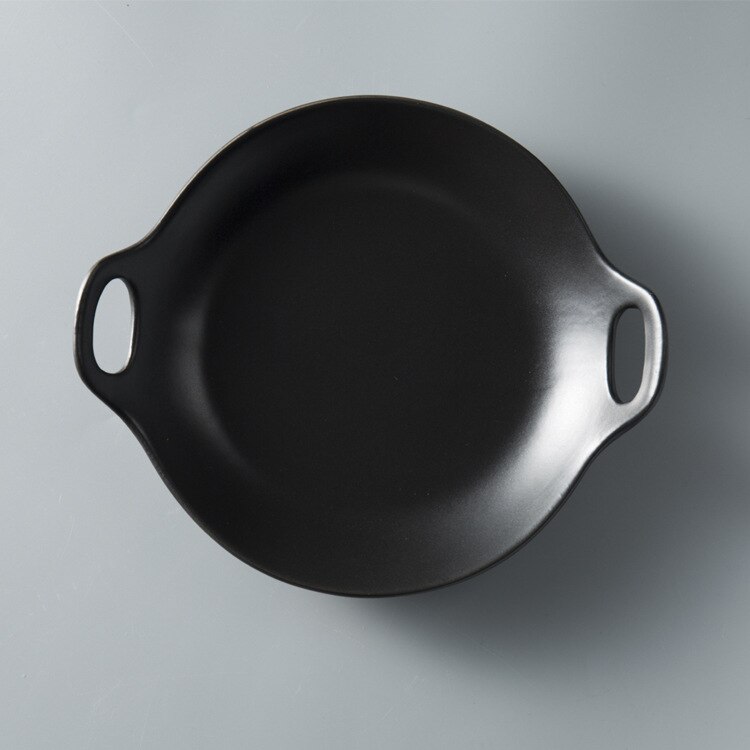 Japanese Simple Style Ceramic Ear Plate Dinner Breakfast Fruit Plate Food Tray Porcelain Home Restaurant Dinnerware 1pcs: round balck