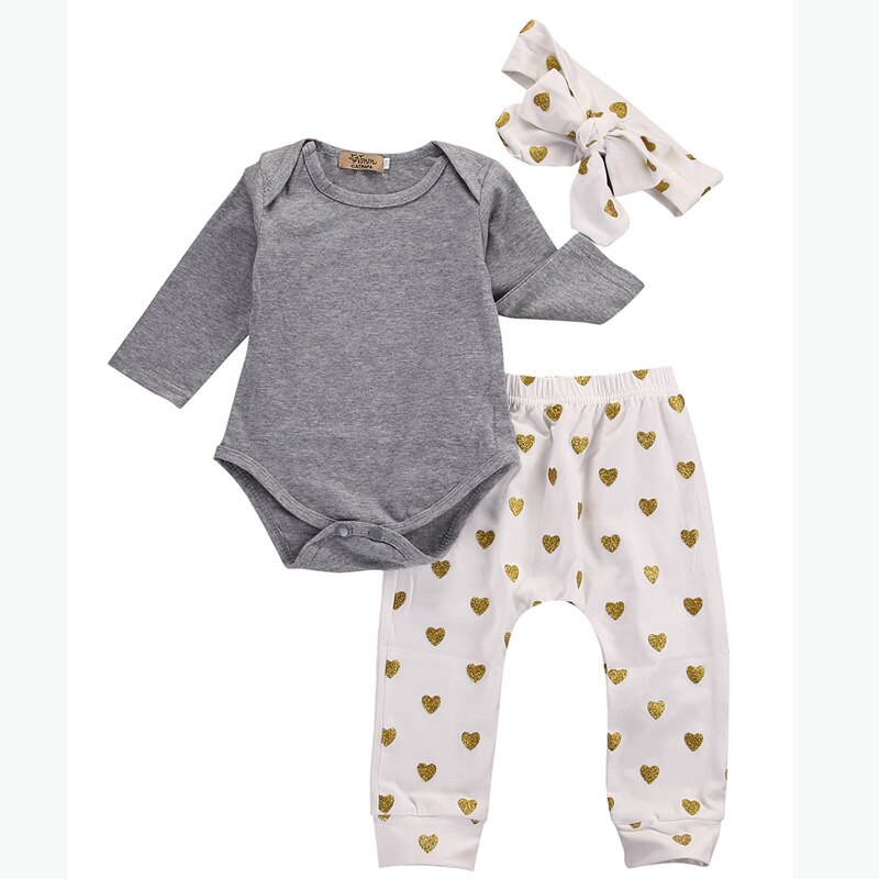 3 Stks/set Baby Meisjes Katoenen Kleding Sets Lente Herfst Tops Shirt Broek Hoofdband Baby Kleding Baby Kids Kleding Set: gray 80 cm