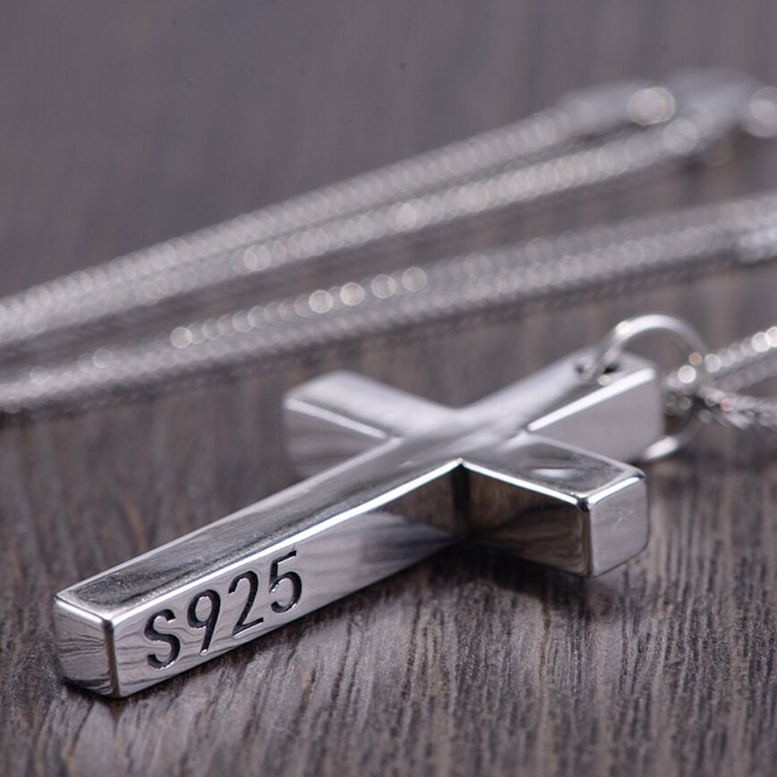 S925 Sterling Zilver Minimalistische Heldere Kruis Hanger Voor Wome Mannen Minnaar Puur Zilver Mode Christian Sieraden Ketting Accessoires